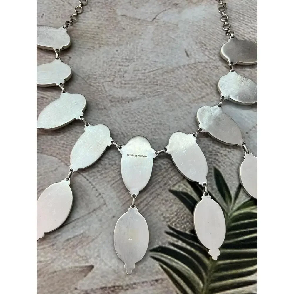 Handmade Sterling Silver Lander Turquoise Necklace with Signed Nizhoni - Picture 6 of 6